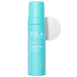 TULA Skin Care Keep It Clear - Acne Foam Cleanser, Contains Salicylic & Azelaic Acid & Probiotics, Clears & Soothes Acne, Brightens Past Blemish Marks, 6.3 fl oz.