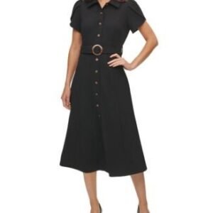 Calvin Klein Women's Puff-Sleeve Belted Midi Dress